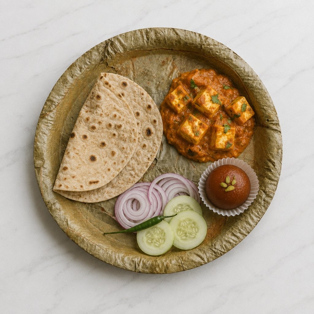Naturally biodegradable leaf plate served with meal