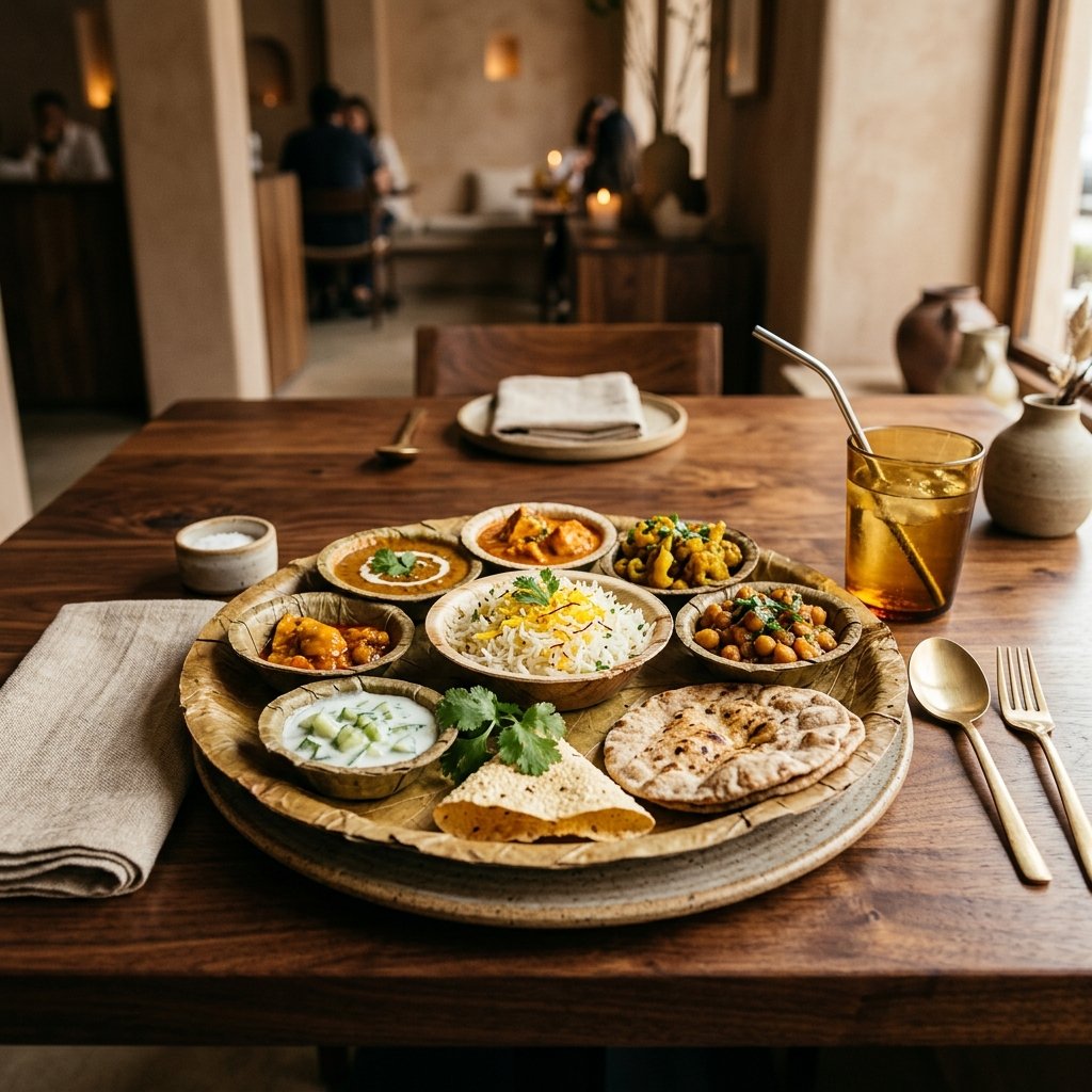 Food served on leaf plates